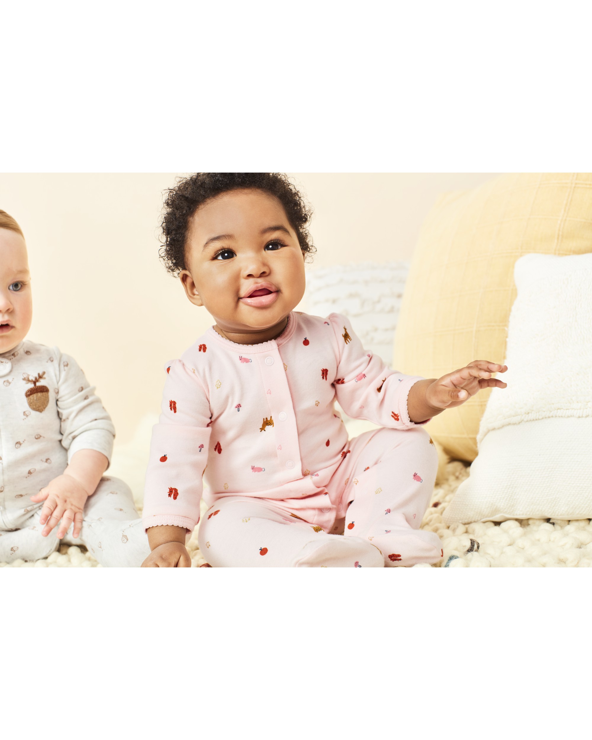 Baby Pink Print Snap-Up Cotton Sleeper Pyjamas